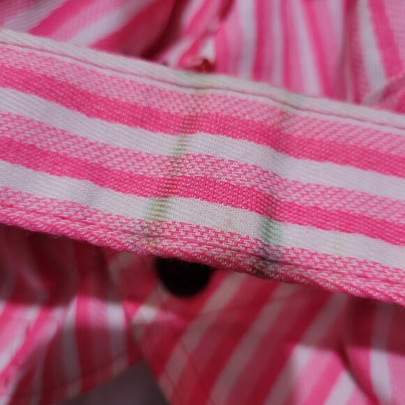 Vintage Mr Fly Bib Overalls Pink Stripe Button Denim Shortalls Shorts Cuffed XS - Picture 16 of 16